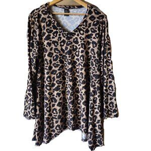 Lildy Leopard Print Handkerchief Hem Tunic With Pockets Size L/XL